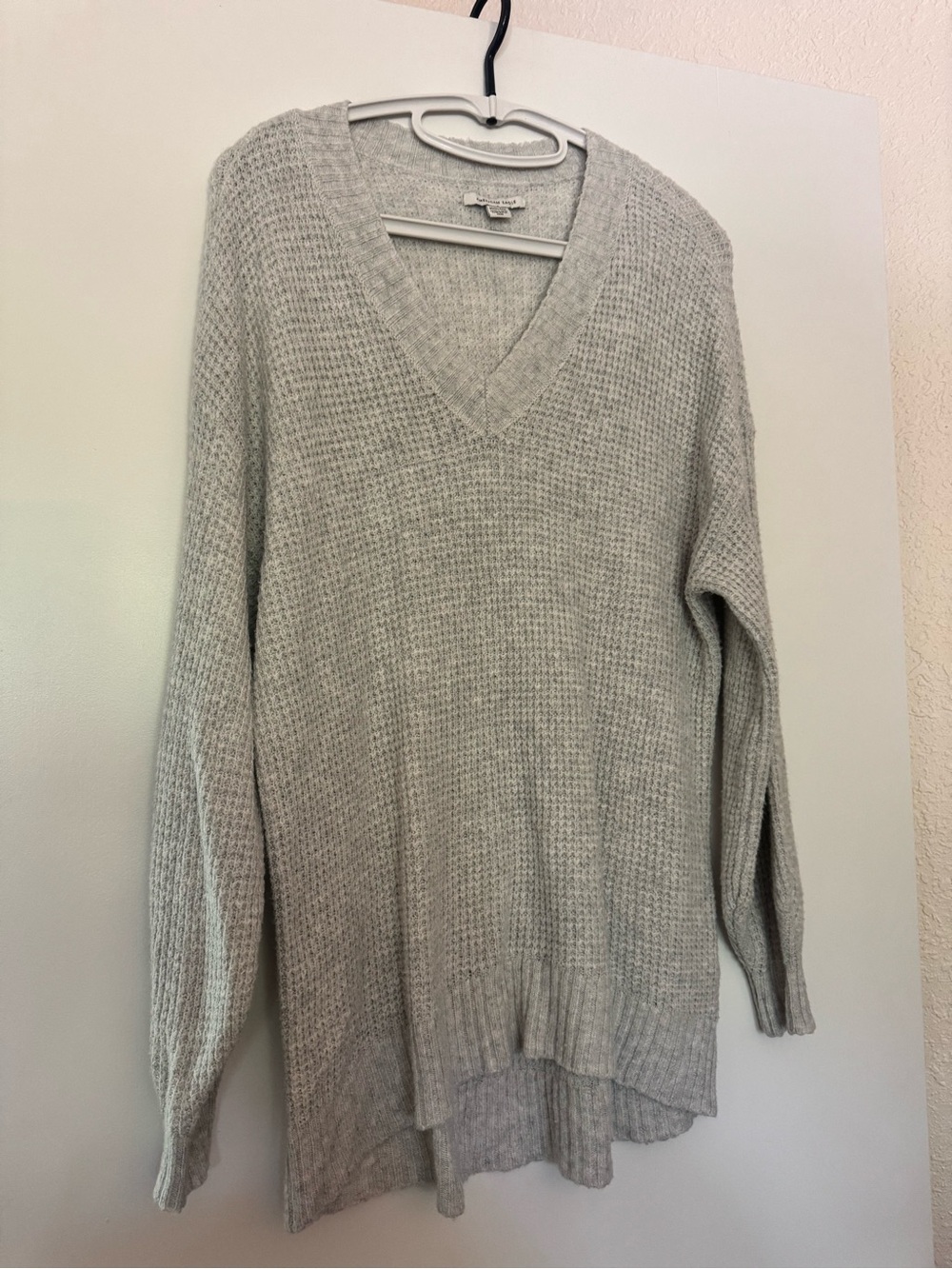 American Eagle Outfitters Light Gray Waffle Knit Pullover